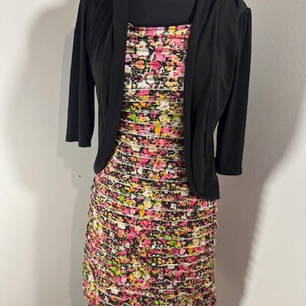 Bright Floral and Black Ruffled Dress 8232 Size 16 girls